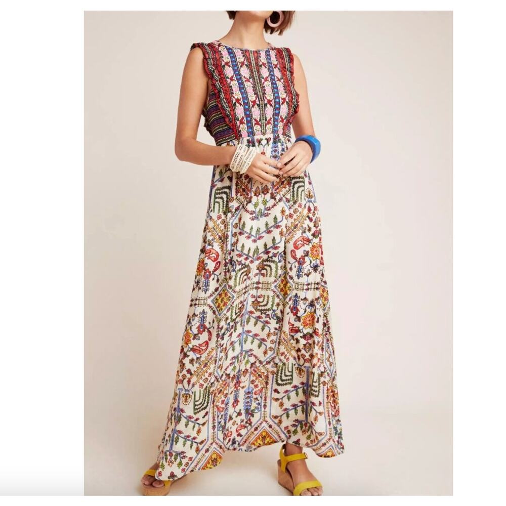 Anthropologie Vineet Bahl Valerie Embroidered Smocked Maxi Dress 2